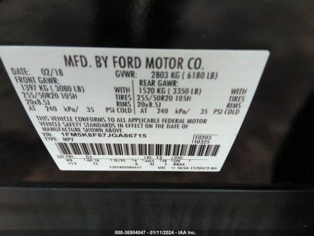 Photo 8 VIN: 1FM5K8F87JGA86715 - FORD EXPLORER 