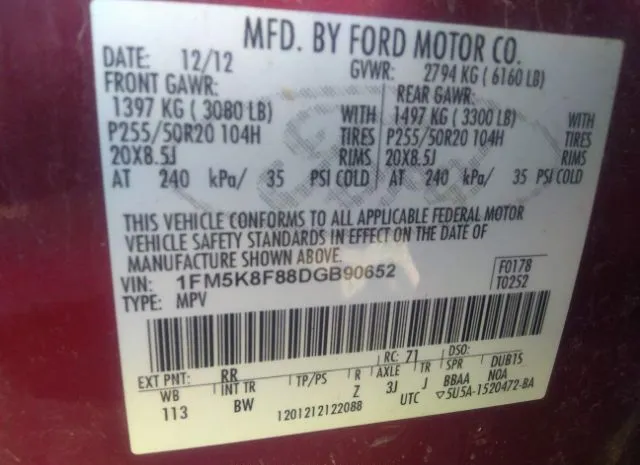 Photo 8 VIN: 1FM5K8F88DGB90652 - FORD EXPLORER 