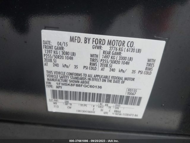 Photo 8 VIN: 1FM5K8F88FGC60136 - FORD EXPLORER 