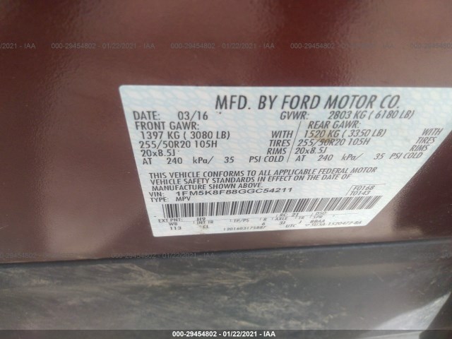 Photo 8 VIN: 1FM5K8F88GGC54211 - FORD EXPLORER 