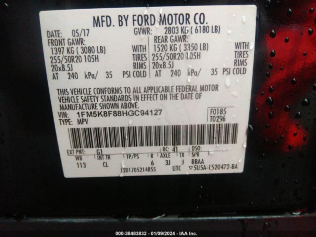 Photo 8 VIN: 1FM5K8F88HGC94127 - FORD EXPLORER 