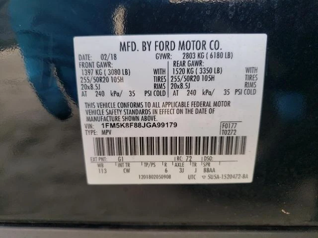 Photo 12 VIN: 1FM5K8F88JGA99179 - FORD EXPLORER L 