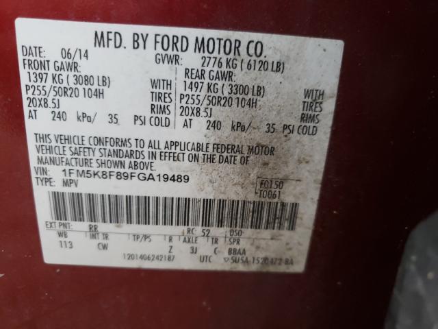 Photo 9 VIN: 1FM5K8F89FGA19489 - FORD EXPLORER L 