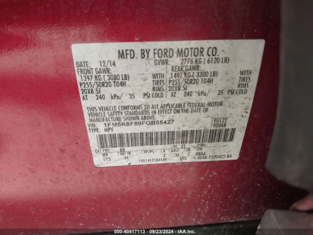 Photo 8 VIN: 1FM5K8F89FGB55427 - FORD EXPLORER 