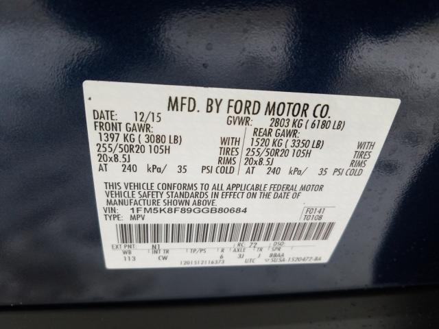 Photo 9 VIN: 1FM5K8F89GGB80684 - FORD EXPLORER L 