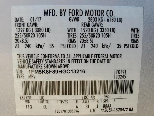 Photo 12 VIN: 1FM5K8F89HGC13216 - FORD EXPLORER L 