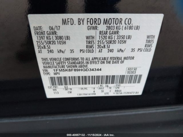 Photo 8 VIN: 1FM5K8F89HGD34344 - FORD EXPLORER 