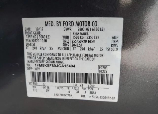 Photo 8 VIN: 1FM5K8F89JGA15404 - FORD EXPLORER 