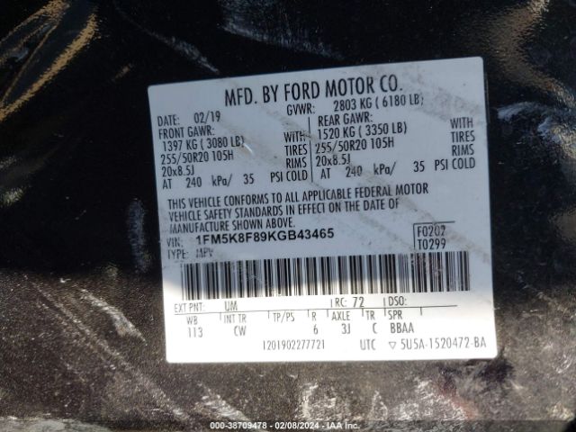 Photo 8 VIN: 1FM5K8F89KGB43465 - FORD EXPLORER 