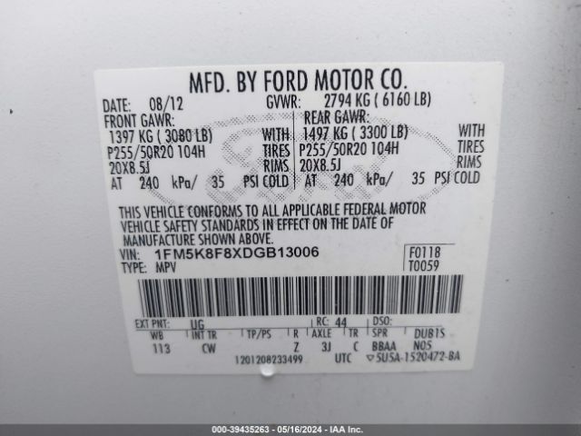 Photo 8 VIN: 1FM5K8F8XDGB13006 - FORD EXPLORER 