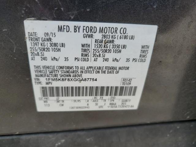 Photo 12 VIN: 1FM5K8F8XGGA87754 - FORD EXPLORER 