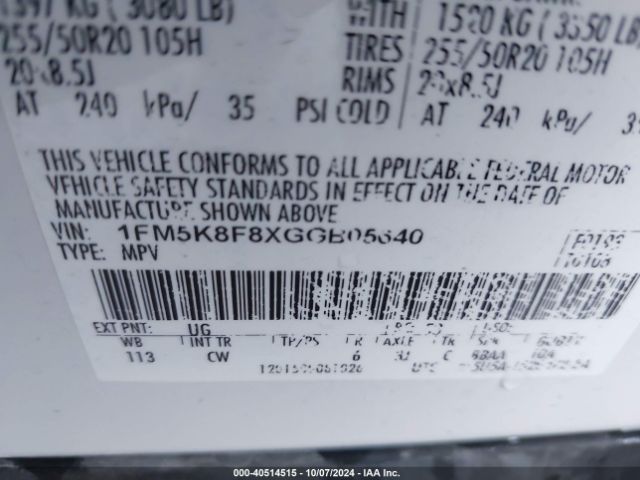 Photo 8 VIN: 1FM5K8F8XGGB05640 - FORD EXPLORER 