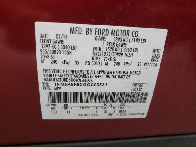 Photo 12 VIN: 1FM5K8F8XGGC09531 - FORD EXPLORER L 