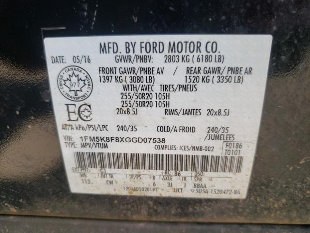 Photo 9 VIN: 1FM5K8F8XGGD07538 - FORD EXPLORER L 