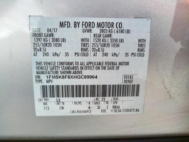 Photo 9 VIN: 1FM5K8F8XHGC89964 - FORD EXPLORER L 