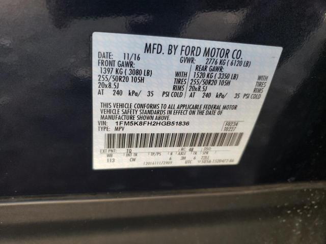 Photo 12 VIN: 1FM5K8FH2HGB51836 - FORD EXPLORER 