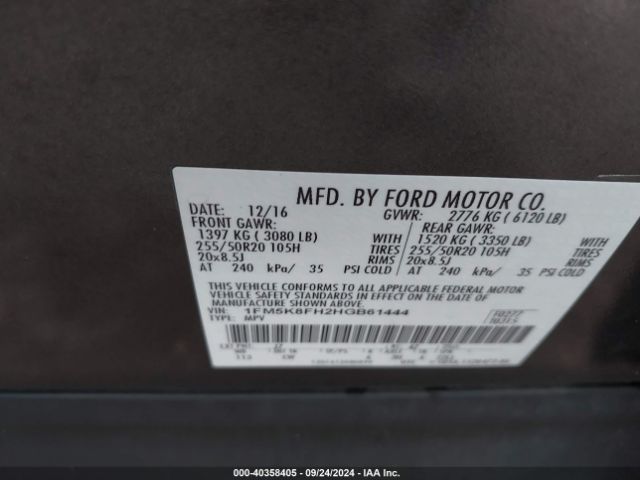 Photo 8 VIN: 1FM5K8FH2HGB61444 - FORD EXPLORER 