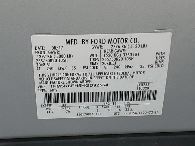 Photo 12 VIN: 1FM5K8FH5HGD92564 - FORD EXPLORER L 