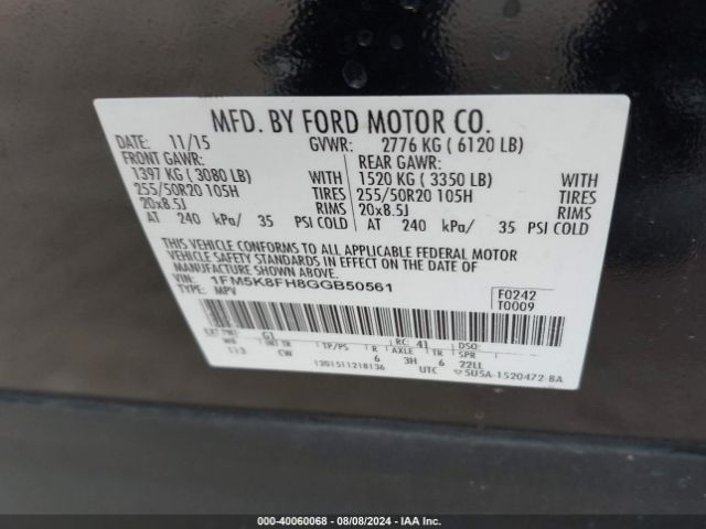 Photo 8 VIN: 1FM5K8FH8GGB50561 - FORD EXPLORER 