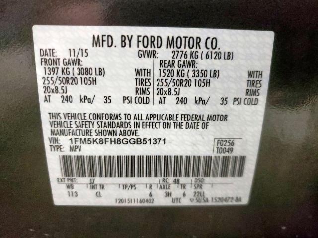 Photo 9 VIN: 1FM5K8FH8GGB51371 - FORD EXPLORER L 