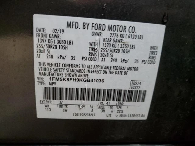 Photo 12 VIN: 1FM5K8FH9KGB41036 - FORD EXPLORER L 