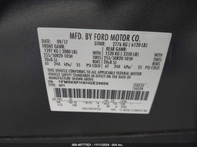 Photo 8 VIN: 1FM5K8FHXHGE29608 - FORD EXPLORER 