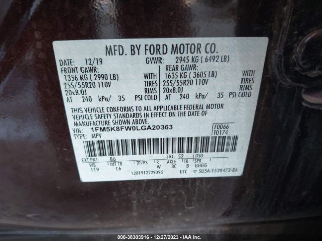 Photo 8 VIN: 1FM5K8FW0LGA20363 - FORD EXPLORER 