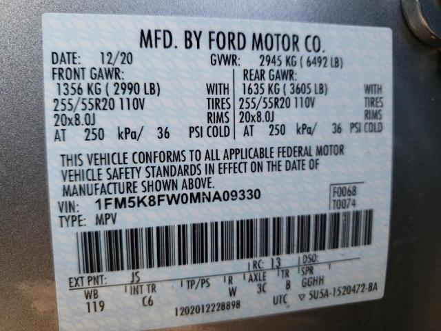 Photo 9 VIN: 1FM5K8FW0MNA09330 - FORD EXPLORER L 