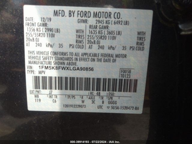 Photo 8 VIN: 1FM5K8FWXLGA90856 - FORD EXPLORER 