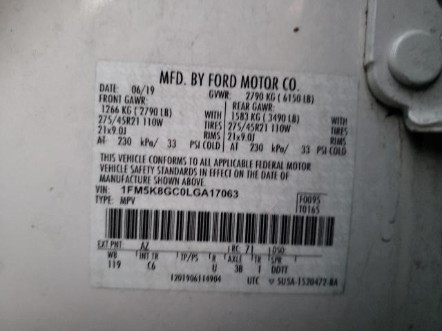 Photo 12 VIN: 1FM5K8GC0LGA17063 - FORD EXPLORER 