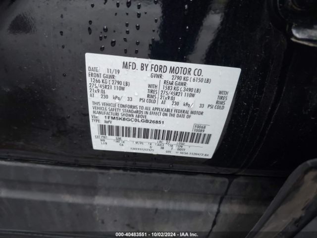 Photo 8 VIN: 1FM5K8GC0LGB26851 - FORD EXPLORER 