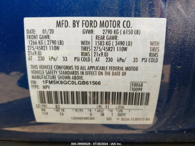 Photo 8 VIN: 1FM5K8GC0LGB61566 - FORD EXPLORER 