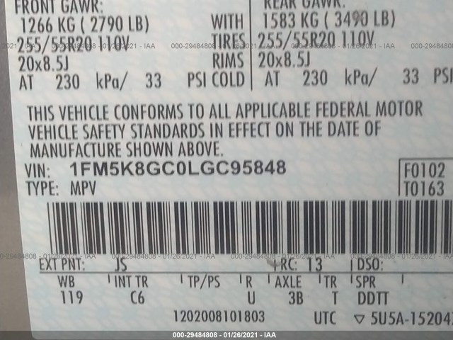 Photo 8 VIN: 1FM5K8GC0LGC95848 - FORD EXPLORER 