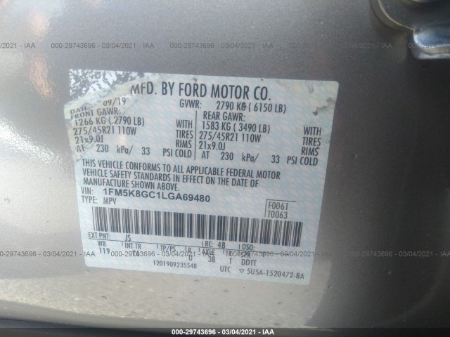 Photo 8 VIN: 1FM5K8GC1LGA69480 - FORD EXPLORER 