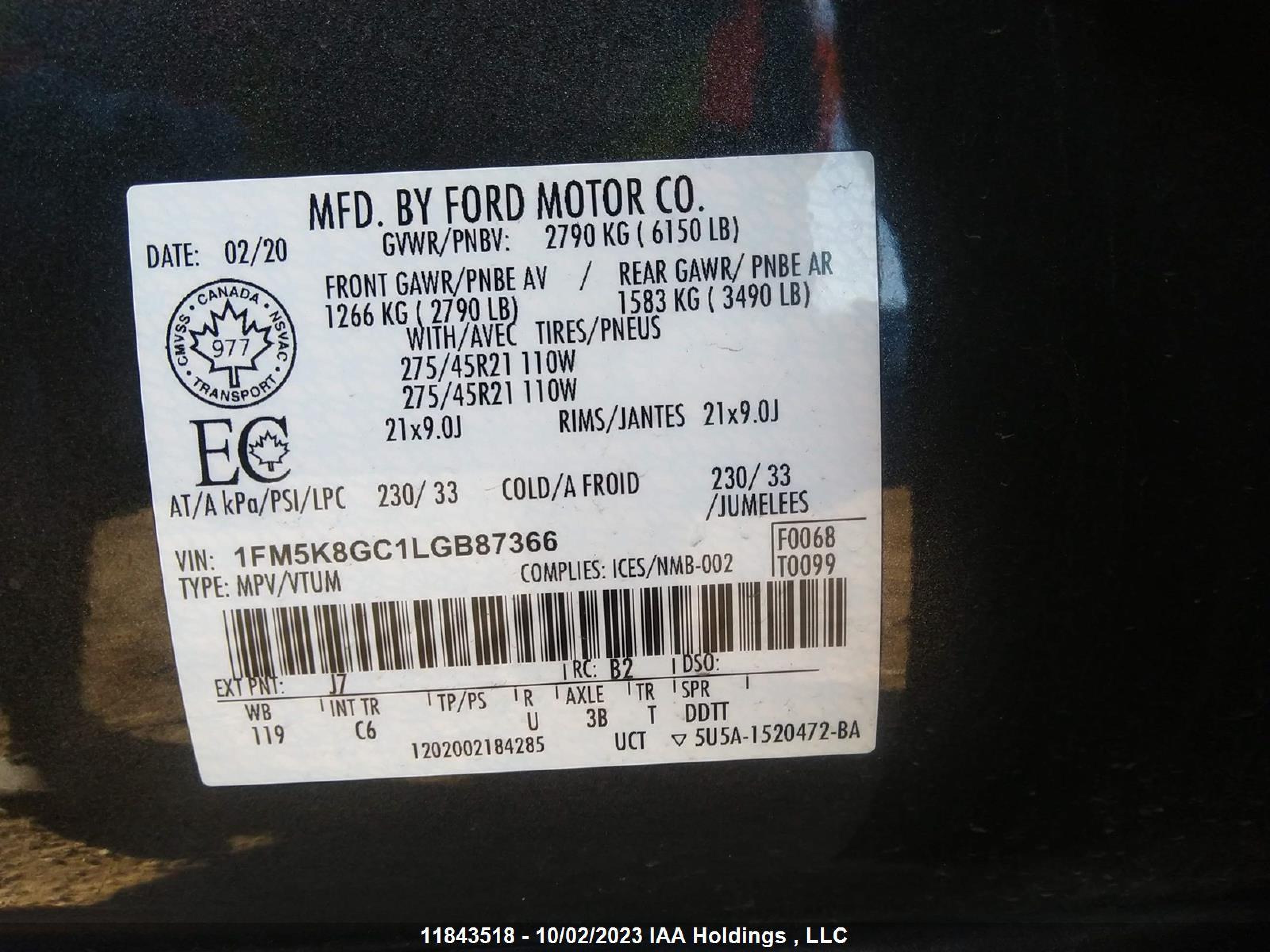 Photo 8 VIN: 1FM5K8GC1LGB87366 - FORD EXPLORER 