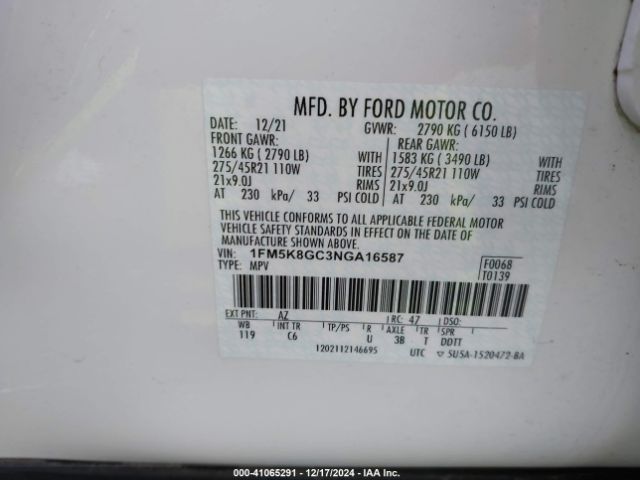 Photo 8 VIN: 1FM5K8GC3NGA16587 - FORD EXPLORER 