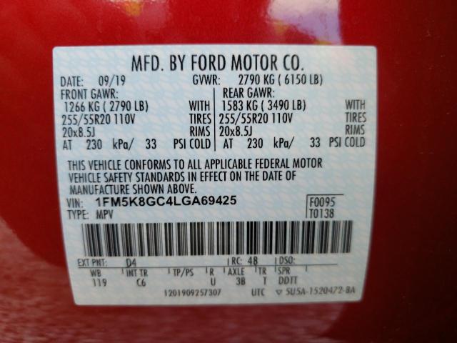 Photo 9 VIN: 1FM5K8GC4LGA69425 - FORD EXPLORER S 