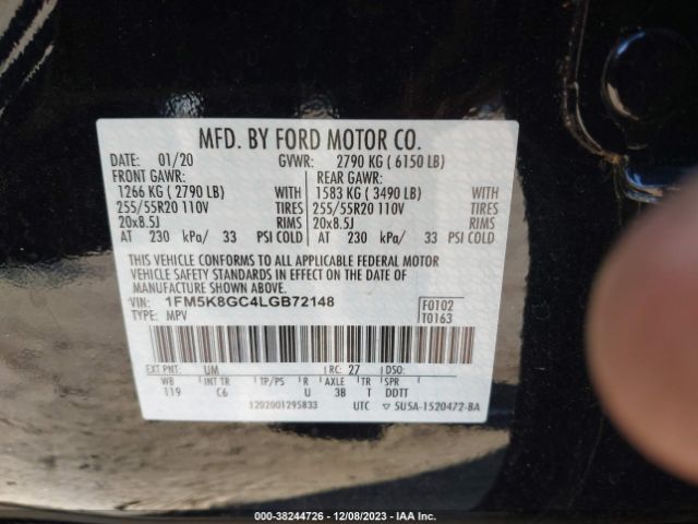 Photo 8 VIN: 1FM5K8GC4LGB72148 - FORD EXPLORER 