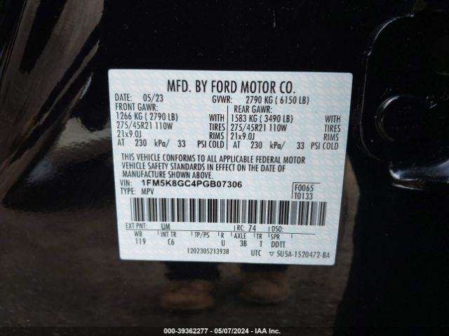 Photo 8 VIN: 1FM5K8GC4PGB07306 - FORD EXPLORER 