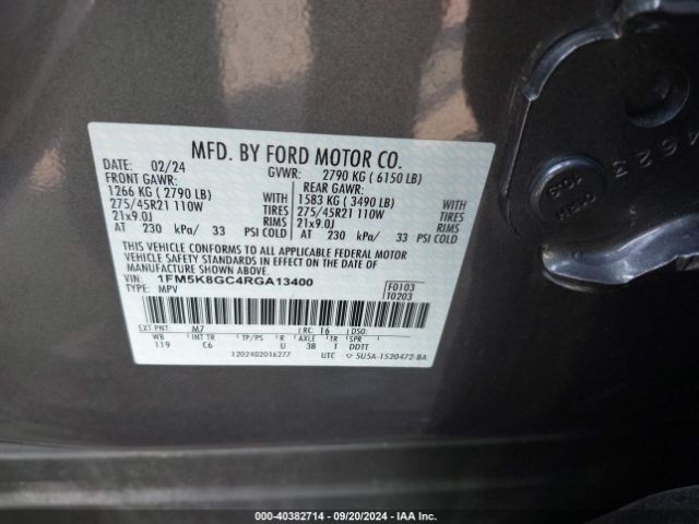 Photo 8 VIN: 1FM5K8GC4RGA13400 - FORD EXPLORER 