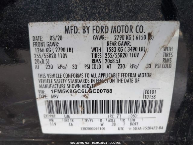 Photo 8 VIN: 1FM5K8GC6LGC00788 - FORD EXPLORER 