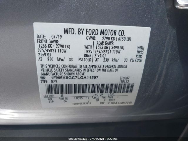 Photo 8 VIN: 1FM5K8GC7LGA11597 - FORD EXPLORER 