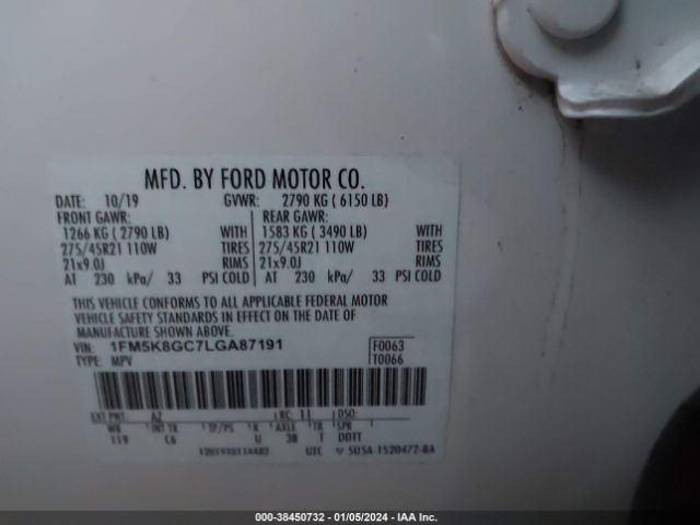 Photo 8 VIN: 1FM5K8GC7LGA87191 - FORD EXPLORER 