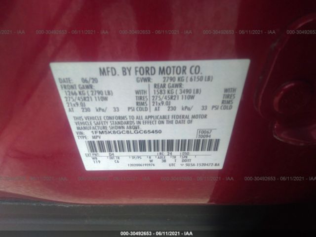 Photo 8 VIN: 1FM5K8GC8LGC65450 - FORD EXPLORER 