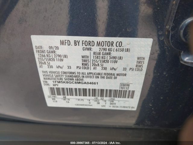 Photo 8 VIN: 1FM5K8GC8MGA04661 - FORD EXPLORER 