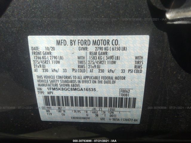 Photo 8 VIN: 1FM5K8GC8MGA16535 - FORD EXPLORER 