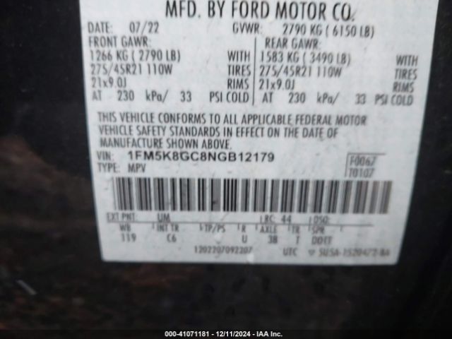 Photo 8 VIN: 1FM5K8GC8NGB12179 - FORD EXPLORER 