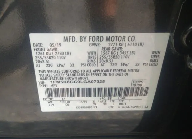 Photo 8 VIN: 1FM5K8GC9LGA07325 - FORD EXPLORER 