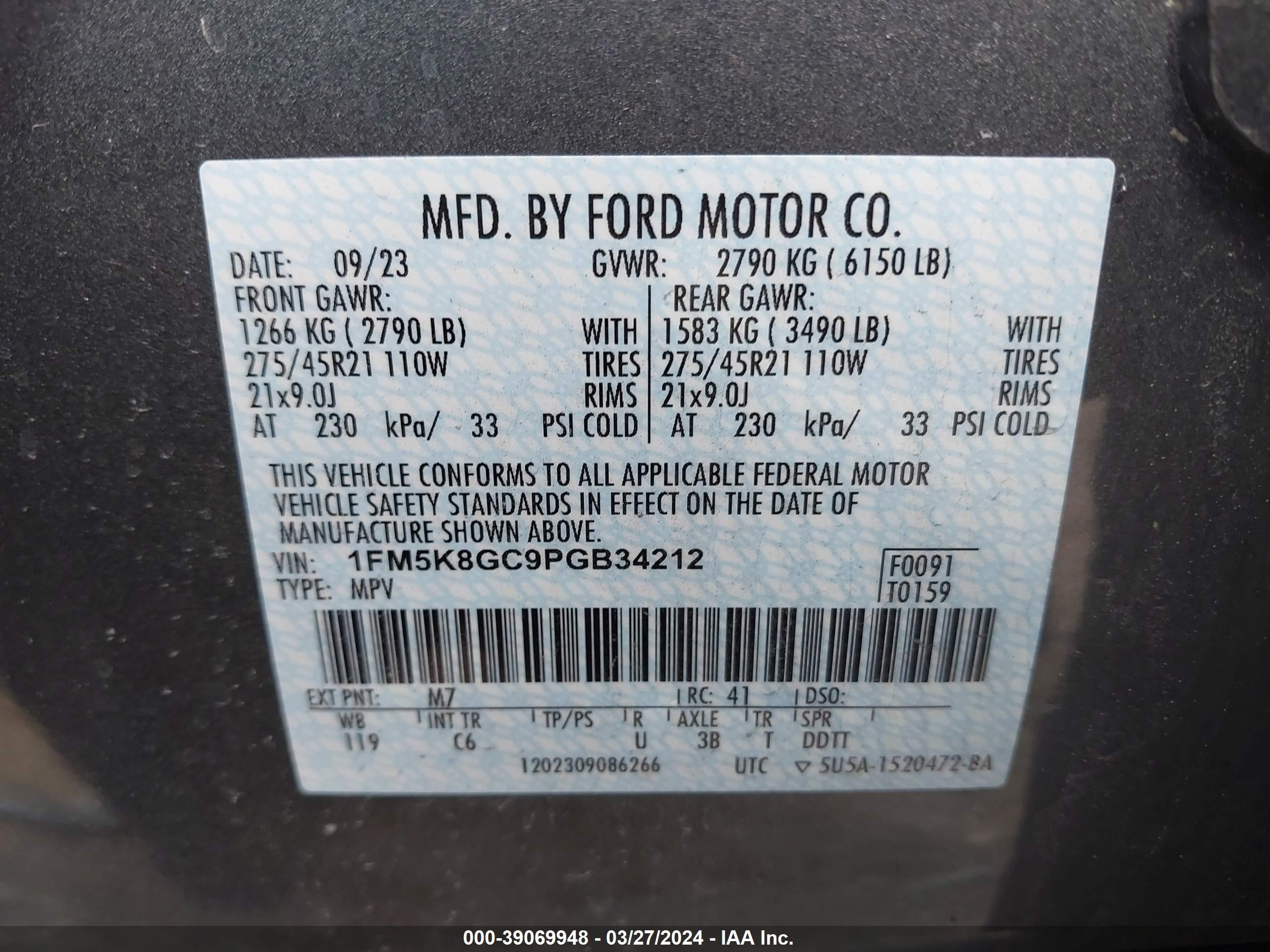 Photo 8 VIN: 1FM5K8GC9PGB34212 - FORD EXPLORER 