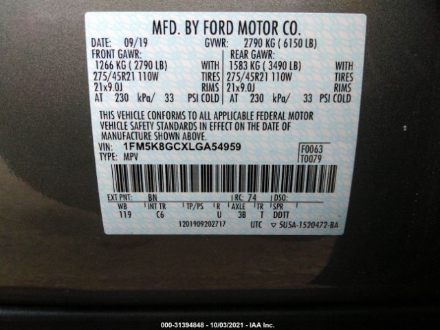 Photo 8 VIN: 1FM5K8GCXLGA54959 - FORD EXPLORER 